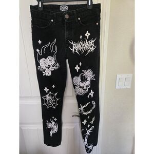 Rock Salt Men’s Size 30 Black Graphic Jeans Skull Dice Barbed Wire Gothic Y2K